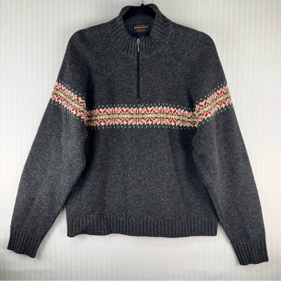 Woolrich Dark Charcoal 1/4 Zip Pullover Fair Isle Lambswool Sweater Size Large - Picture 3 of 7